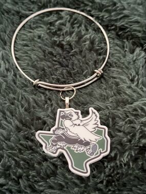 Silver Bird-Themed eagle Charm Bangle Bracelet - Green & White
